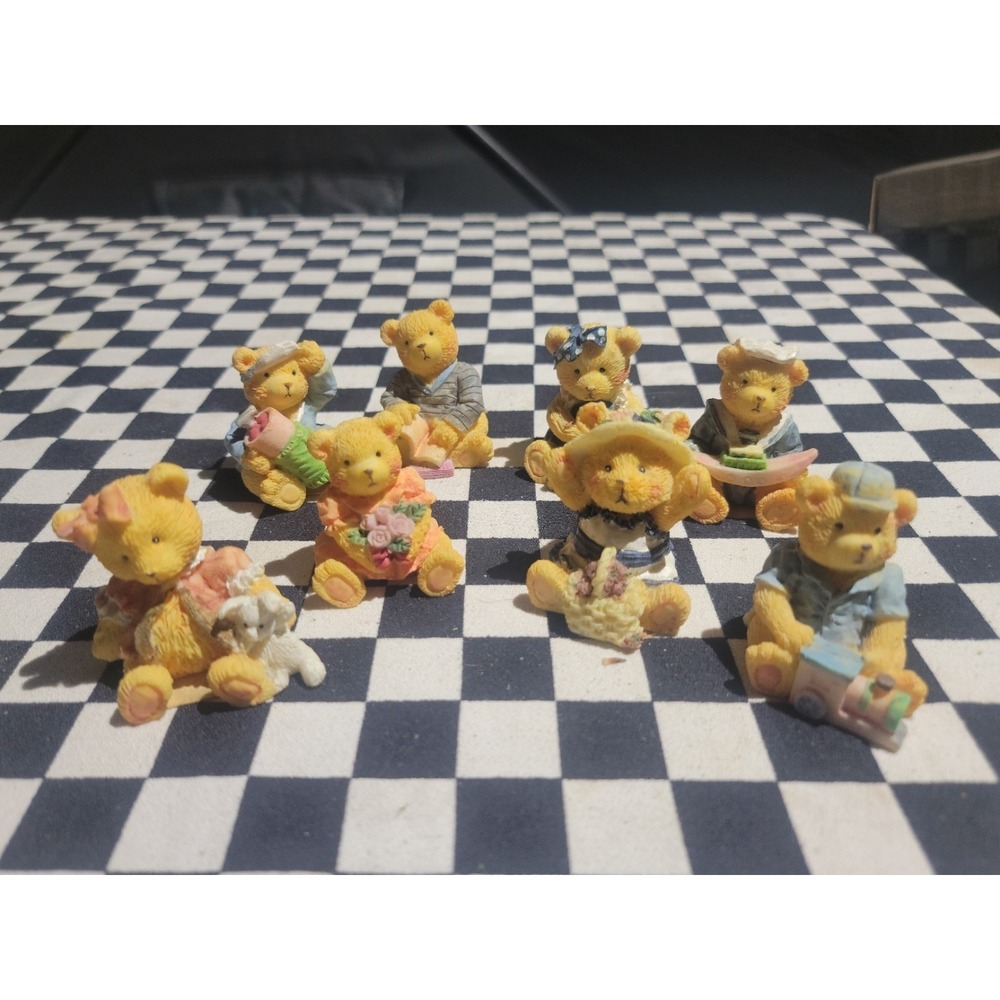 Lot of 8‎ Mini Resin Teddy Bear Figurines Made in China Vintage Style Decor